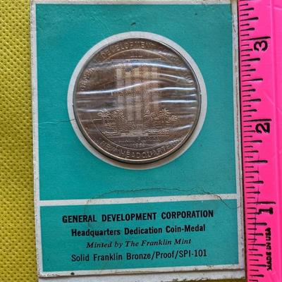General Development Corp, Miami Florida 1969, Franklin Mint Specimen,  Coin, Medal, Proof, Numismatic, Medallion, Exonumia, The New Florida