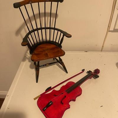 DOLL SIZED CHAIR AND VIOLIN