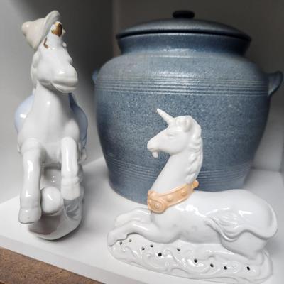 Unicorn, boy and horse, blue jar