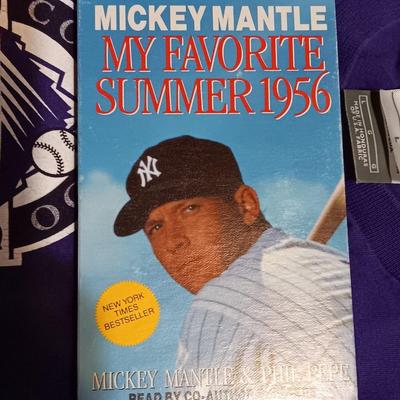 Colorado Rockies Pullover with hat and t-shirt and a Mickey Mantle book on tape