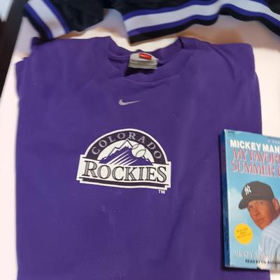 Colorado Rockies Pullover with hat and t-shirt and a Mickey Mantle book on tape