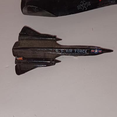 Three vintage die cast toy Airforce planes