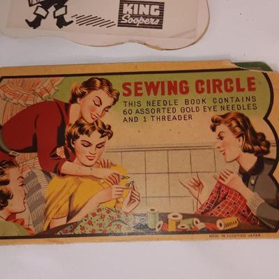 Velvet Princess box with thread, vintage sewing needles and paper cover