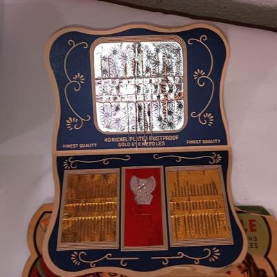 Velvet Princess box with thread, vintage sewing needles and paper cover