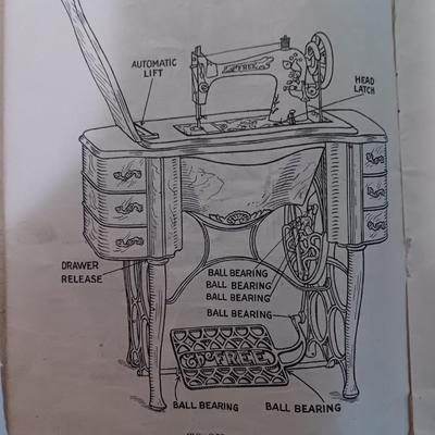 Beautiful complete, Antique The Free Sewing treadle machine Working! With accessories