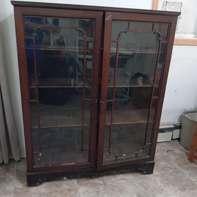 Antique Early 20th Century Art Deco Bookcase with Locking Door Led Lighted 3 Shelves