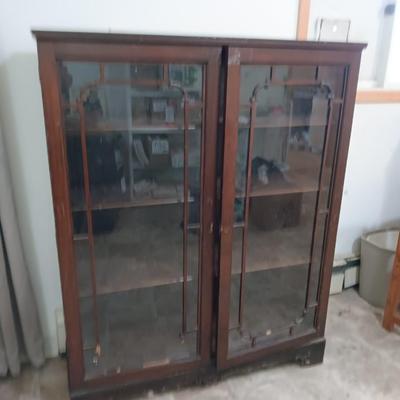 Antique Early 20th Century Art Deco Bookcase with Locking Door Led Lighted 3 Shelves