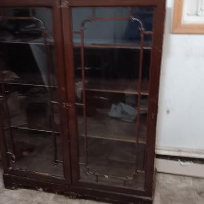 Antique Early 20th Century Art Deco Bookcase with Locking Door Led Lighted 3 Shelves
