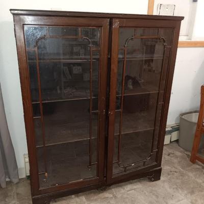 Antique Early 20th Century Art Deco Bookcase with Locking Door Led Lighted 3 Shelves