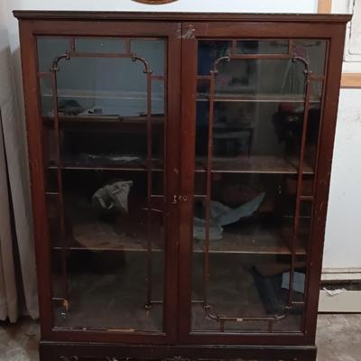 Antique Early 20th Century Art Deco Bookcase with Locking Door Led Lighted 3 Shelves