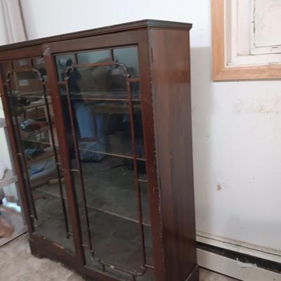 Antique Early 20th Century Art Deco Bookcase with Locking Door Led Lighted 3 Shelves
