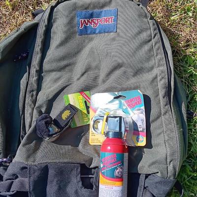 Jansport Day hike bag with bear away bell and spray