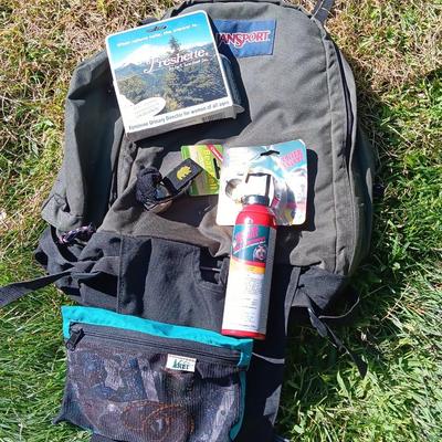 Jansport Day hike bag with bear away bell and spray