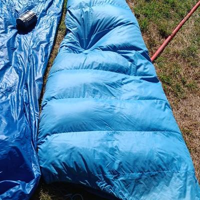 "Mummy bag" sleeping bag with cover and a Bell Howell lantern