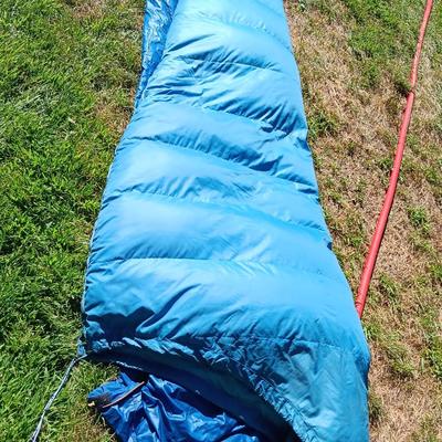 "Mummy bag" sleeping bag with cover and a Bell Howell lantern