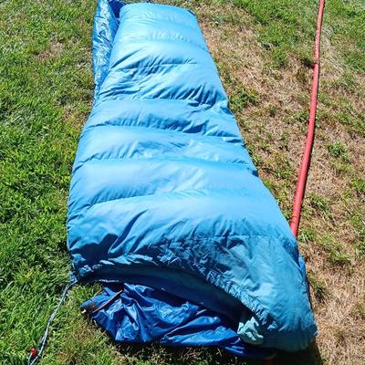 "Mummy bag" sleeping bag with cover and a Bell Howell lantern