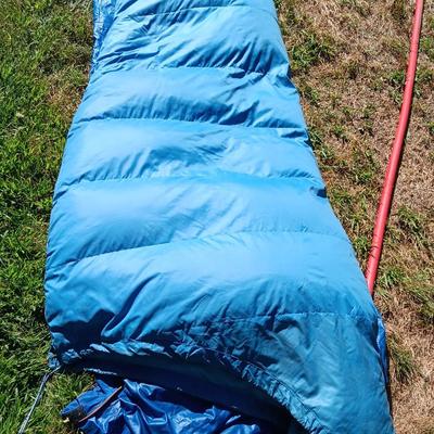 "Mummy bag" sleeping bag with cover and a Bell Howell lantern