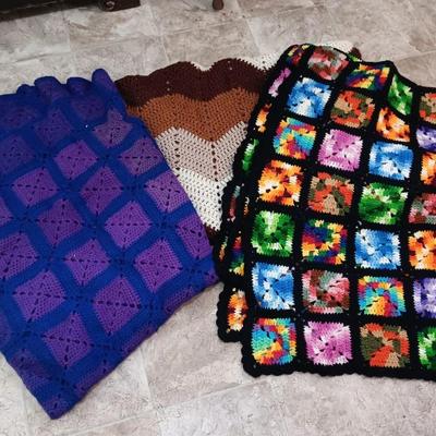 Three crocheted Afghans
