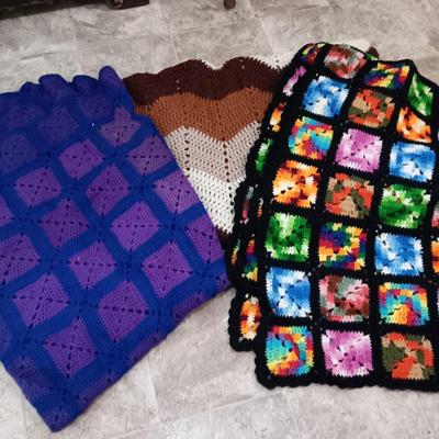 Three crocheted Afghans