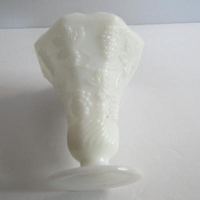 Vintage Milk Glass Vase With Grapes Pattern