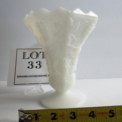 Vintage Milk Glass Vase With Grapes Pattern