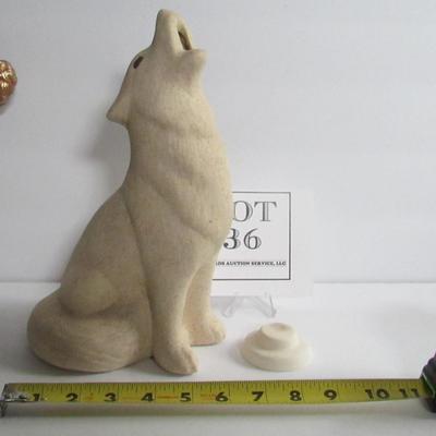 Tall Ceramic Wolf Incense Holder 2 Pc Set