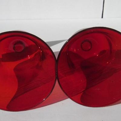 Lot 45:  2 Vintage Red Glass Hurricane Shades
