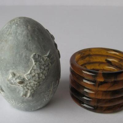 Lot 49:  Decorative Egg Leaping Lambs, Isabel Bloom 1996 On Plastic Stand