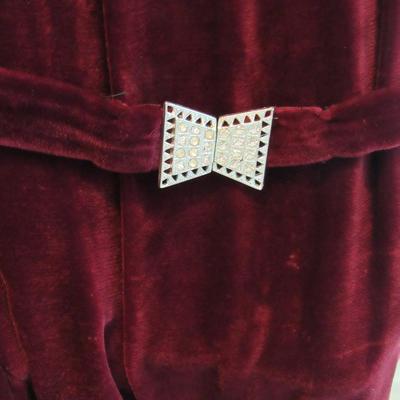 Lot 51: Vintage Maroon Velvet Dress With Rhinestone Belt Buckle In Belt
