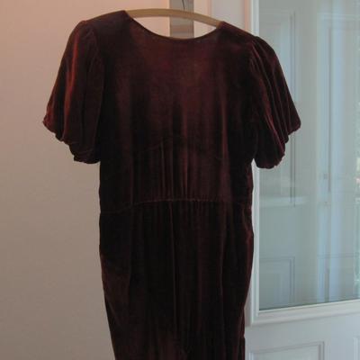 Lot 51: Vintage Maroon Velvet Dress With Rhinestone Belt Buckle In Belt