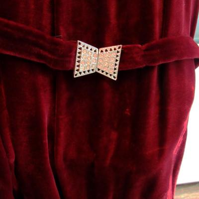 Lot 51: Vintage Maroon Velvet Dress With Rhinestone Belt Buckle In Belt