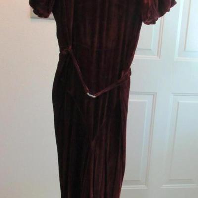 Lot 51: Vintage Maroon Velvet Dress With Rhinestone Belt Buckle In Belt