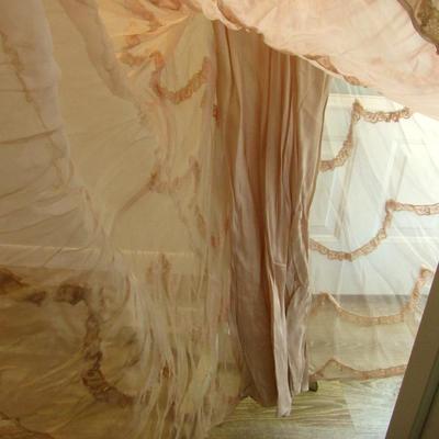 Lot 52:  Antique Sheer Pale Pink Lacy Fancy Frilly Dress With Applied Lace Ruffles, Puffy Short Sleeves