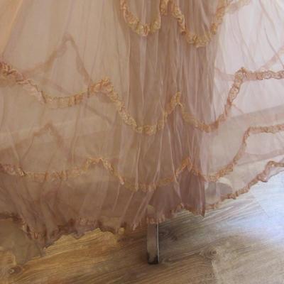 Lot 52:  Antique Sheer Pale Pink Lacy Fancy Frilly Dress With Applied Lace Ruffles, Puffy Short Sleeves