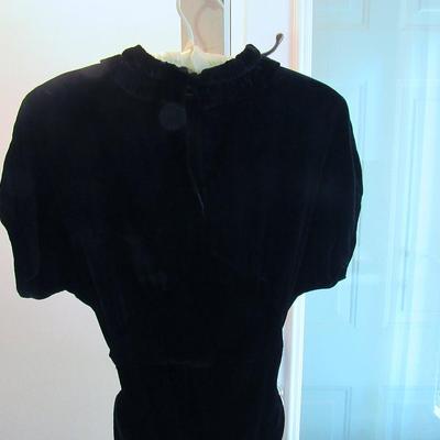 Lot 53:  Vintage Black Velvet Dress With Fabric Flower And Rhinestone Buckle on Belt
