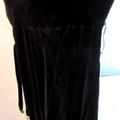 Lot 53:  Vintage Black Velvet Dress With Fabric Flower And Rhinestone Buckle on Belt