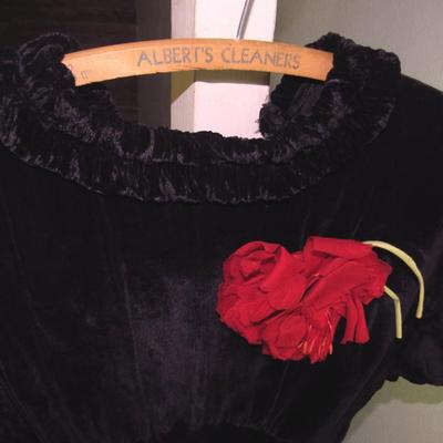 Lot 53:  Vintage Black Velvet Dress With Fabric Flower And Rhinestone Buckle on Belt