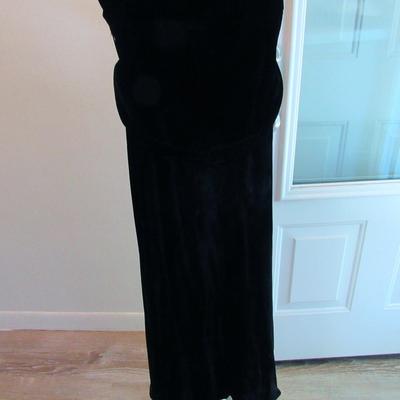 Lot 53:  Vintage Black Velvet Dress With Fabric Flower And Rhinestone Buckle on Belt