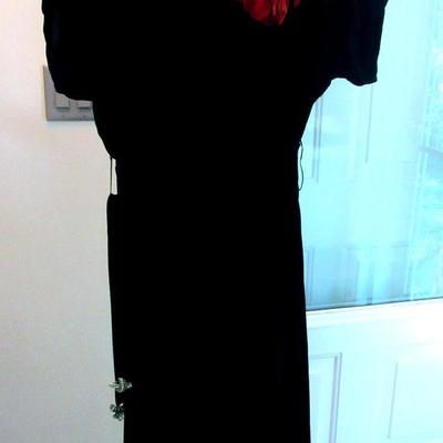Lot 53:  Vintage Black Velvet Dress With Fabric Flower And Rhinestone Buckle on Belt