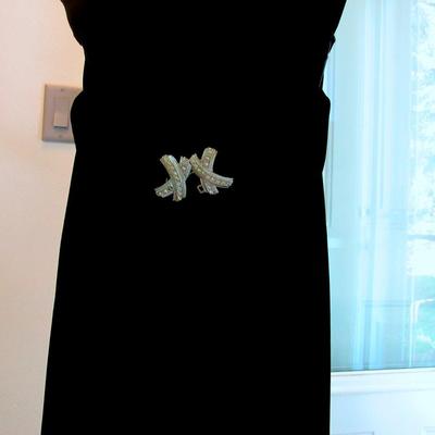 Lot 53:  Vintage Black Velvet Dress With Fabric Flower And Rhinestone Buckle on Belt