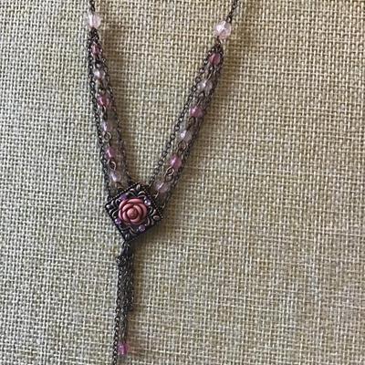 1928 Rose Glass Necklace