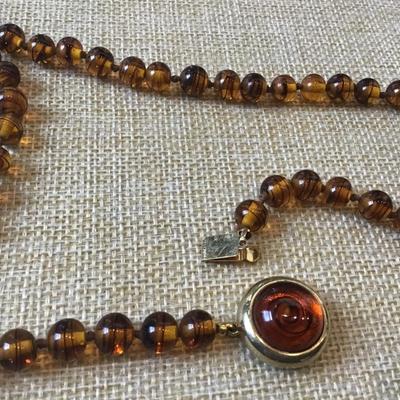 Vintage Beaded Necklace Brown/ Czech Glass Knotted