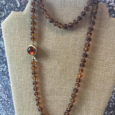Vintage Beaded Necklace Brown/ Czech Glass Knotted