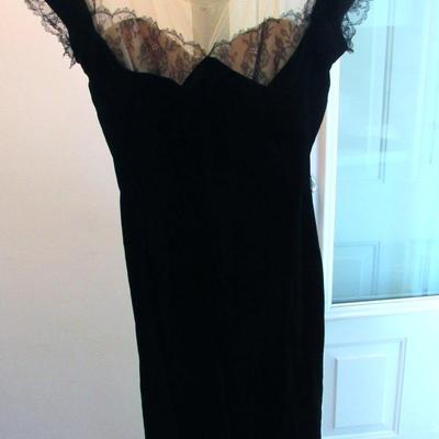 Lot 56:  Vintage 1940-50s Black Velvet Dress With Black Lace