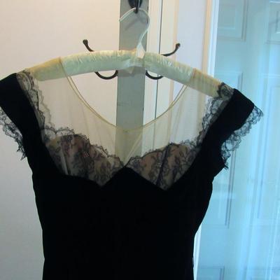 Lot 56:  Vintage 1940-50s Black Velvet Dress With Black Lace