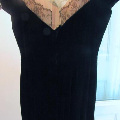 Lot 56:  Vintage 1940-50s Black Velvet Dress With Black Lace