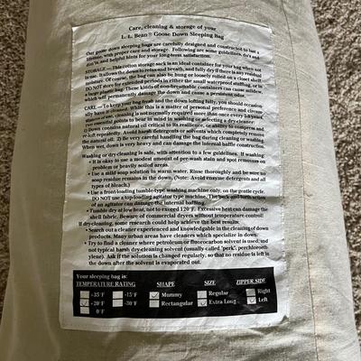L.L. Bean Goose Down Long Mummy Sleeping Bag (B1-MG)