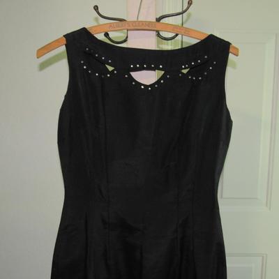 Lot 59:  Vintage Black Sheath Dress With Cut Out Neckline, Rhinestone Trim, Nice Dress!