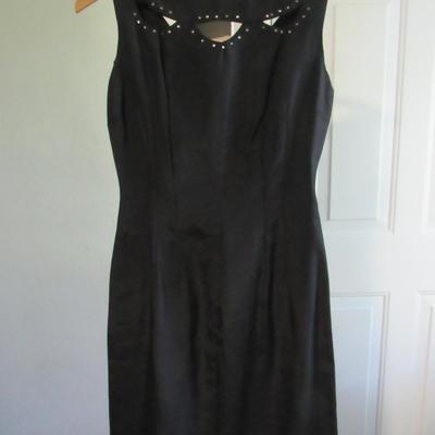 Lot 59:  Vintage Black Sheath Dress With Cut Out Neckline, Rhinestone Trim, Nice Dress!