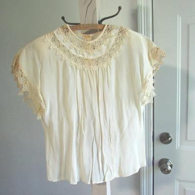 Lot 65:  Antique Short Top With Lace Trim, Ivory Colored